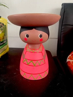 Vintage Day Glow Candle Holder MCM Mod Flower Festive Figure Nina Ceramic 10” - Image 1 of 4