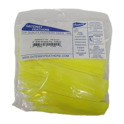 100 Pack Gateway Feathers 4" Right Wing: Shield Fluorescent Yellow 400RSSFY - Image 1 of 3