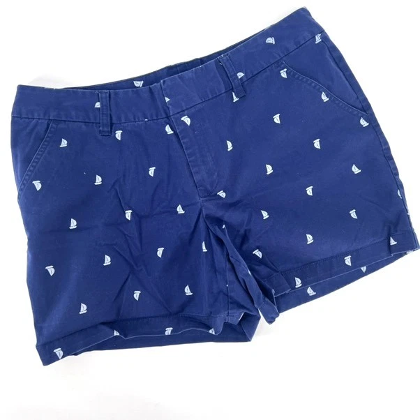 Pantalones cortos chinos Le Tigre para mujer azules tiro medio con cremallera estampado de barco talla 14 Foto 1 de 4