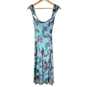 Diane Von Furstenberg Womens Y2K Silk Dress 6 Blue Floral Sheer Fairy Whimsical - Picture 1 of 17