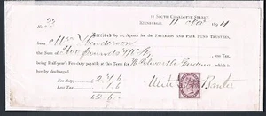 RECIBO FEU DUTY EDIMBURGO 1894 PATERSON & PAPE - ABOGADOS Mitchell & Baxter - Imagen 1 de 1