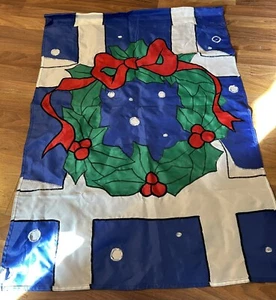 Christmas Winter Wreath Flag Large Outdoor 1994 VTG Embroidered Window 39x28 - Picture 1 of 3