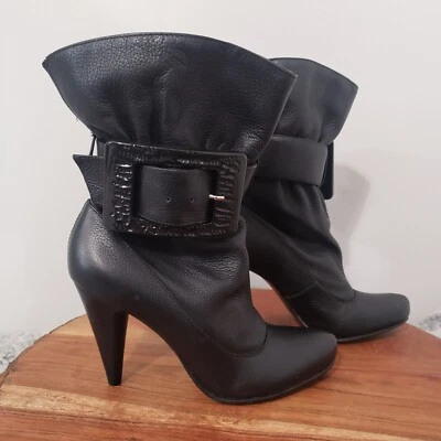 Bakers Jezebel Leather Boots Women SIZE 6M Witchy Goth Buckle Stiletto Black - Image 1 of 4