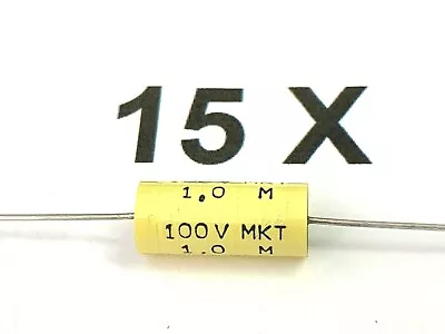 1uF, 100V-, 20%, 100°C, 1µF, axial, MKT, RFT, TGL43199, D=9mm, L=20mm, 15 Stück - Bild 1 von 4