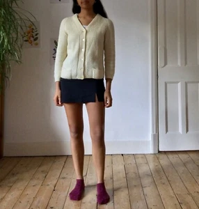 Vintage Wool Hand Knit Cardigan Cream Off White 6 8 10 XS S Handmade - Picture 1 of 12