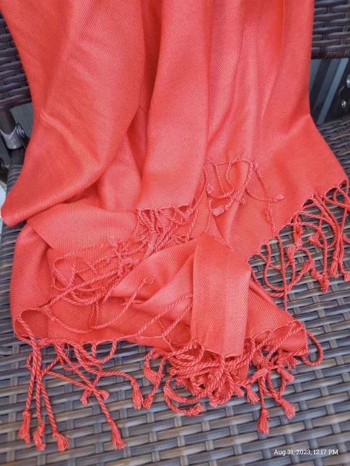 Red Orange Coral Pashmina Shawl Scarf Bijoux Terner Fringe 78x34" Skirt Turban - Image 1 of 4