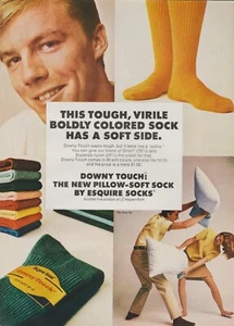 1967 Downy Touch Esquire Socks - Barefoot Girl Guy Pillow Fight - Print Ad Photo - Picture 1 of 1