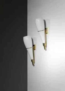 Stilnovo Sconce Mid century modern Italian Glass And Brass Wall Lighting - Picture 1 of 8