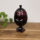 Vintage Ruby Red Glass Pedestal Egg Shaped Covered Candy Dish Luminarc Durand