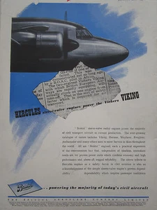 1/1947 PUB BRISTOL FLUGZEUG HERCULES ENGINES VICKERS VIKING AIRLINER AD - Bild 1 von 1