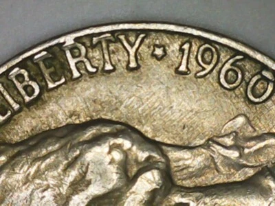 1960 D Jefferson Nickel Bar Over-B-E-R & "0"  Error US Mint Coin  - Image 1 of 4