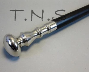 Chrome Handle Silver Brass Walking Cane Black Wooden Walking Stick Antique Gift - Picture 1 of 6