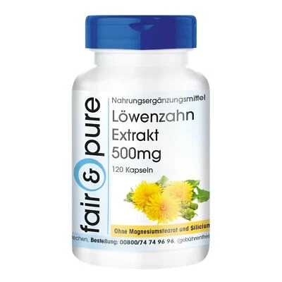 Löwenzahn Extrakt 500 mg 120 Kapseln, 10-fach konzentriert, vegan | fair & pure