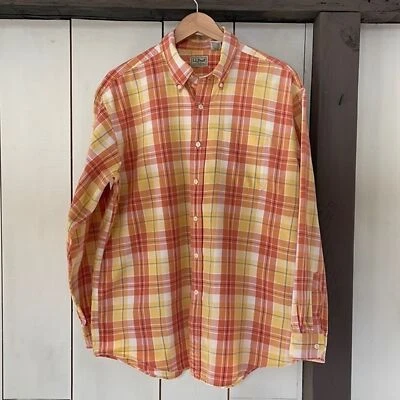 LL Bean Men's Plaid Button-Up Long Sleeve Shirt L 100% Cotton Preppy Hong Kong - Image 1 of 4