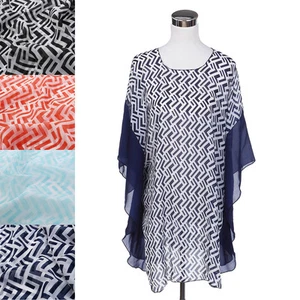 Chiffon Geometric Sheer Kimono Wrap Blouse Poncho Beach Cover Up - Picture 1 of 17