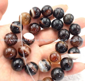 Huge 16mm Brown Striped Agate Turquoise Round Gemstone Loose Beads 15" AAA - Picture 1 of 12