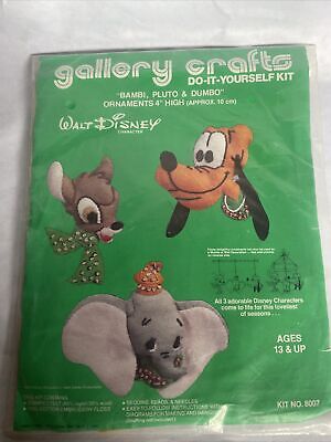 GALLERY CRAFTS WALT DISNEY FELT ORNAMENT KIT: Pluto, Bambi, Dumbo NOS Kit 8007 • 22.57€