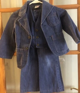 Vintage Billy The Kid Denim 3pc Outfit Suit Jacket Vest Bell Bottom Jeans Sz 5 - Picture 1 of 6