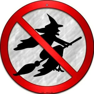 No Witches Round Circular Novelty Metal Sign 12" Home Garage Wall Decor - Picture 1 of 1