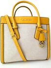 Michael Kors Colette Ecru Sun Large Canvas Leather Satchel Handbag Nwt$358.00