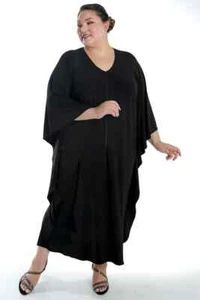 Vikki Vi Black Jersey Zip Front Caftan One Size NWT - Picture 1 of 6