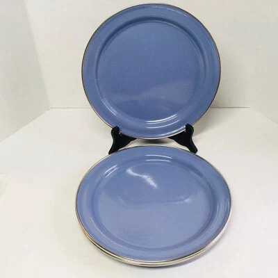 Pottery Barn Enamelware Plates 10" Periwinkle / Silver Rims Set of 4 Camping RV - Image 1 of 4
