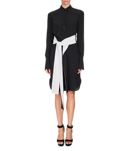 Camicia Givenchy bicolore in seta con cintura nera bianca nuova con etichetta taglia 4