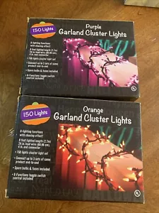 Lot2-150 Lights Garland Cluster Orange And Purple 9 ft lighted length- Holidays - Picture 1 of 5