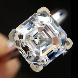 1.75 ct Brilliant Asscher Ring Top Russian Quality CZ Sterling Silver Sz 7 - Picture 1 of 3