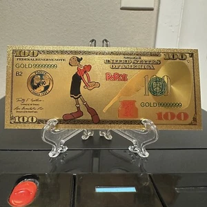 24k Gold Foil Plated Olive Oyl Popeye Sailor Man Banknote Cartoon Collectible - Picture 1 of 3