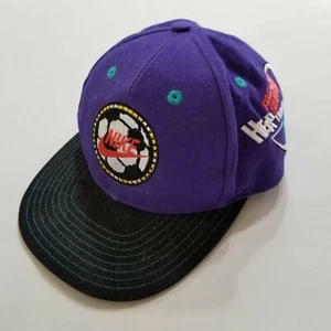 Vintage 90s Nike Soccer Snapback Youth Hat RARE Purple Black Spell Out Swoosh - Picture 1 of 7