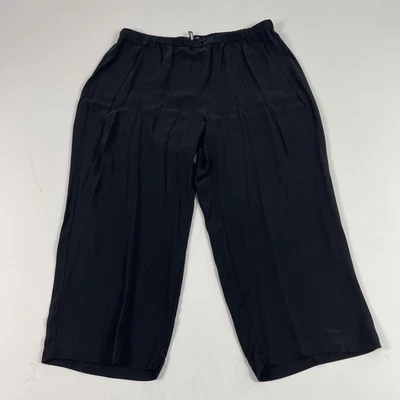 Calça Eileen Fisher Feminina Grande Preta 100% Seda Perna Larga Cropped Pull On Lounge - Imagem 1 de 4