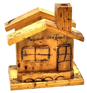 VINTAGE WOODEN NAPKIN TOOTHPICK HOUSE LETTER HOLDER RECUERDO DE JANITZIO MEXICO - Picture 1 of 6