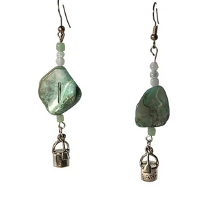 Womens Handmade Nautical Dangle Earrings Shell Glass Metal - Picture 1 of 4