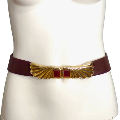 JUDITH LEIBER- 1980s Brown Leather Adjustable Belt - Image 1 of 3