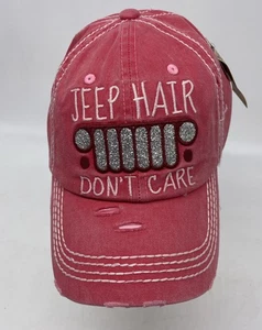 Kbethos  "Jeep Hair Don't Care"  Baseball Cap NWT Women Pink Distressed - Picture 1 of 6