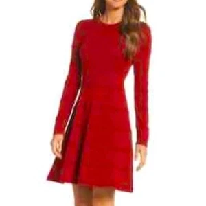 ELIZA J Deep Red Textured Horizontal Ribbed Sweater Dress Small Fit & Flare Soft - Picture 1 of 6