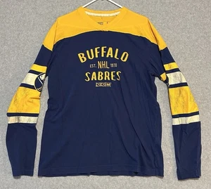 CCM NHL Buffalo Sabres Men's Royal Blue Yellow Embroidered Long Sleeve Shirt - Picture 1 of 10