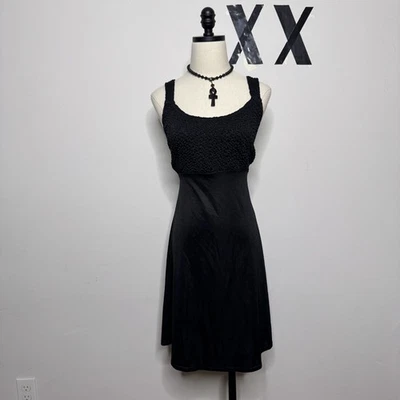 Vestido de Fiesta Babydoll Midi Vintage Años 80 90 Negro Satinado • Baile de graduación Hada Grunge Alt M Foto 1 de 4