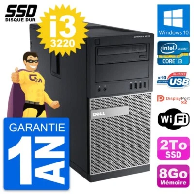 PC Tour Dell OptiPlex 9010 Intel Core I3-3220 RAM 8Go SSD 2To Windows 10 Wifi - Imagen 1 de 4