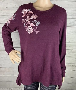 Tunika Pullover mit Blumenstickerei groß weinrot weinrot Rüschen geteilter Saum - Bild 1 von 12