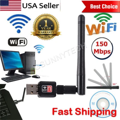 150 Mbps Dual Band 2.4Ghz Wireless USB WiFi Network Adapter w/Antenna 802.11n - Image 1 of 4