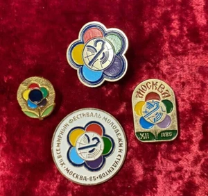 SET vintage rainbow badge pin sign USSR SovietYouth Festival 1985 RARE 4 pcs - Picture 1 of 7