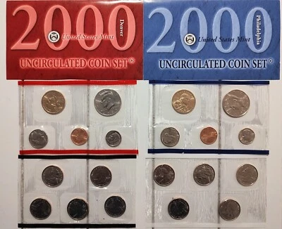 2000 US Mint Uncirculated Coin Set P & D 20 Coins Denver Philadelphia Sealed - Image 1 of 2