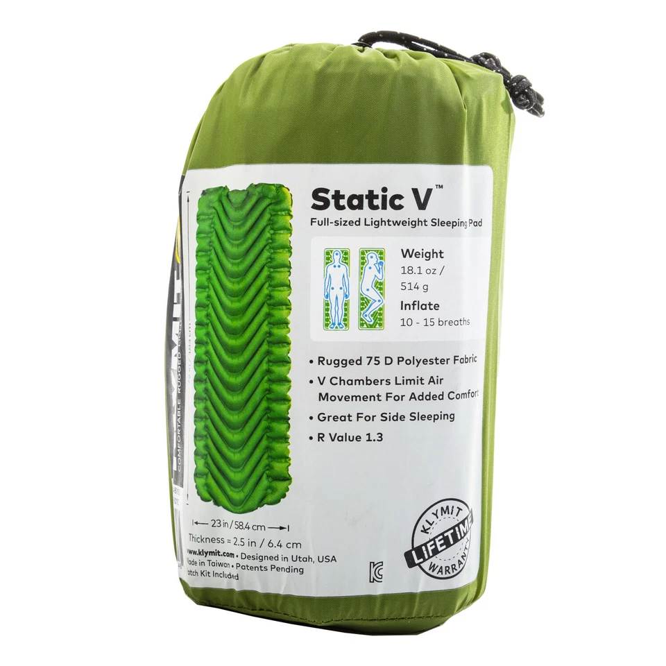 *1 paquete* Colchón de aire para camping KLYMIT estático V 72" x 23" x 2,5" 06SVGR01C Foto 1 de 1