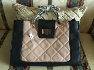 Aldo Winland QUILTED HANDBAG, Satchel, Tote, Shoulder Bag, Two Tone Black/Tan - Picture 1 of 12
