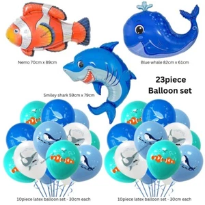 23pcs Fish Foil Balloon ocean sea animals shark nemo blue whale foil decorations - Picture 1 of 7