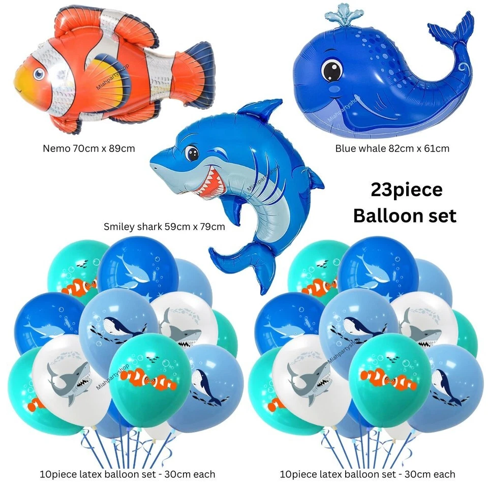 23 piezas Globo de Lámina de Peces Océano Animales Marinos Tiburón Nemo Azul Ballena Lámina Decoraciones Foto 1 de 1