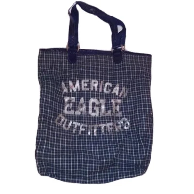 Bolso de Mano American Eagle Outfitters Azul a Cuadros Deletrear Logo Foto 1 de 4