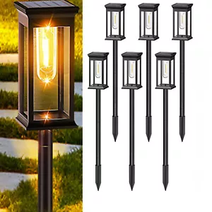 6 Packs LED Solar Pathway Lights Auto Off Garden Yard Waterproof Landscape Lamp - Picture 1 of 13